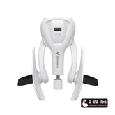 The MERACH Thigh Trainer is a white handheld pelvic floor muscle trainer with a digital display, adjustable resistance dial (0–99 lbs), ergonomic thermoplastic elastomer handles, black wrist straps, and label. Perfect for inner thigh and Pilates workouts.