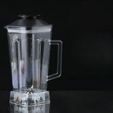 The For SILVER CREST Blender Spare Jug is a 2L transparent plastic blender cup with a black lid, handle, and metal blades, marked for measurements. It's compatible as a replacement part for portable blenders.