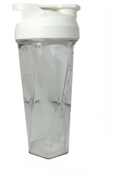 The 600ml Vortex Mixer Shaker Bottle for Protein Shakes features high quality TRITAN material, a white flip-top lid, side measurement markings, and a hexagonal base—an essential gym water bottle shown against a white background.