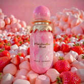 A pink 3.4oz Paris Corner Marshmallow Women’s Perfume from Showlu Well Nation Store, this EDT features a long-lasting floral scent with fresh notes, pictured among marshmallows and strawberries on a dreamy pink backdrop.