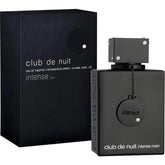 A sleek black bottle of Armaf Club De Nuit Intense Man Eau De Toilette 3.6oz by Showlu Well Nation Store stands beside its matching box—this woody spicy, long-lasting unisex EDP cologne is perfect for men & women on any occasion.