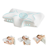 Showlu Well Nation ergonomic cervical neck pillow with memory foam and cooling pillowcase, designed for neck support and comfort