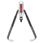 The Hydraulic Arm Strength Trainer is an adjustable, multi-function device with two black handles, a central metal frame, and a visible red spring for strength or resistance workouts.