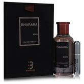 Bharara King For Men Eau de Parfum spray comes in a 100ml clear bottle with a copper cap, packed in a rectangular black box with matching branding, delivering a refined scent—new in box.