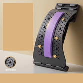 The Showlu Well Nation Store Back Stretcher, 6th Generation Upgraded Back Massager with Magnetic Massage nodes, features a black ABS design with a purple central strip, angled on a beige background and shown close-up to highlight the texture.