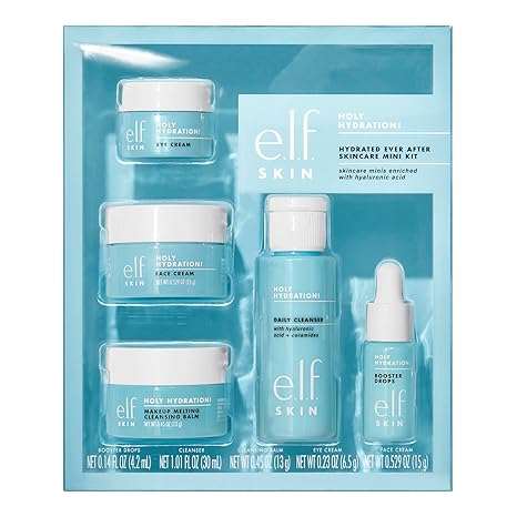 e.l.f. SKIN Holy Hydration! Hydrated Ever After Skincare Mini Kit, Cleanser, Makeup Remover, Moisturiser & Eye Cream For Hydrating Skin, Airplane - Friendly Sizes - Showlu Well Nation Store