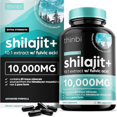 Thinbi Pure Himalayan Shilajit 10000mg Maximum Potency Organic Capsules 90 Count with Fulvic Acid & Trace Minerals for Enhanced Energy and Immune Support Men & Women Better Than Shilajit Resin - Showlu Well Nation Store