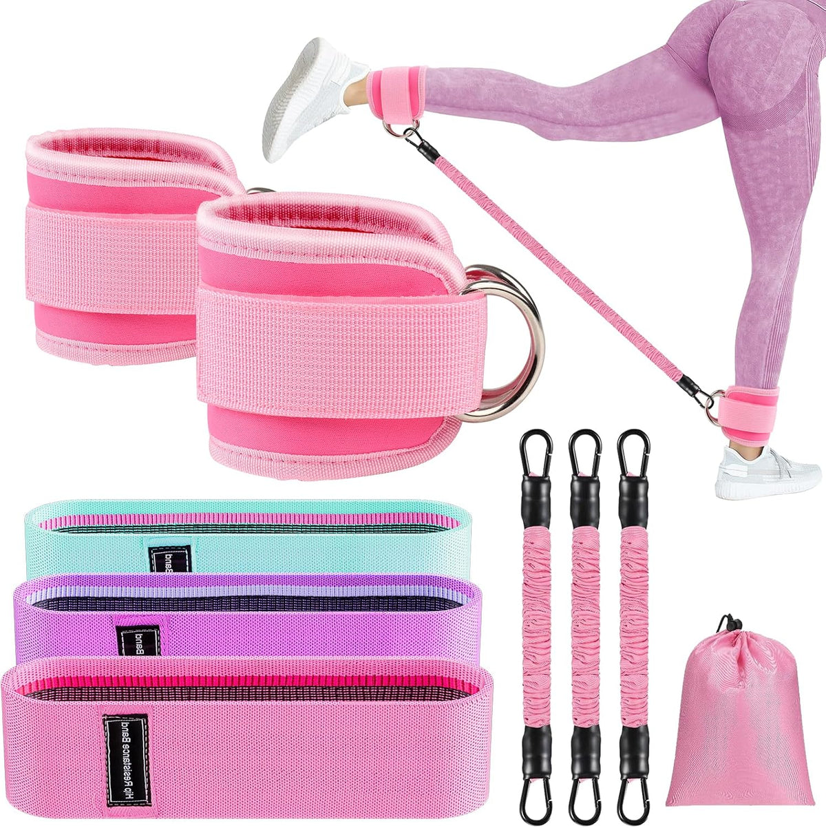 11 Pcs Ankle Resistance Bands with Cuffs, Glutes Workout Ankle Weights for Women Working Out, Exercise Bands Set with Ankle Straps for Leg Butt Exercise Equipment - Perfect for Home Workouts - Showlu Well Nation Store
