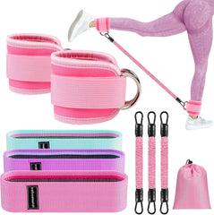 11 Pcs Ankle Resistance Bands with Cuffs, Glutes Workout Ankle Weights for Women Working Out, Exercise Bands Set with Ankle Straps for Leg Butt Exercise Equipment - Perfect for Home Workouts - Showlu Well Nation Store