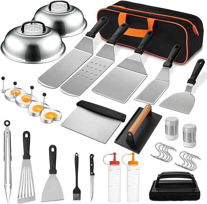 35PCS Griddle Accessories Kit, Flat Top Grill Accessories Set for Blackstone and Camp Chef, Grill Spatula Set with Enlarged Spatulas, Basting Cover, Scraper for Outdoor Barbecue - Showlu Well Nation Store