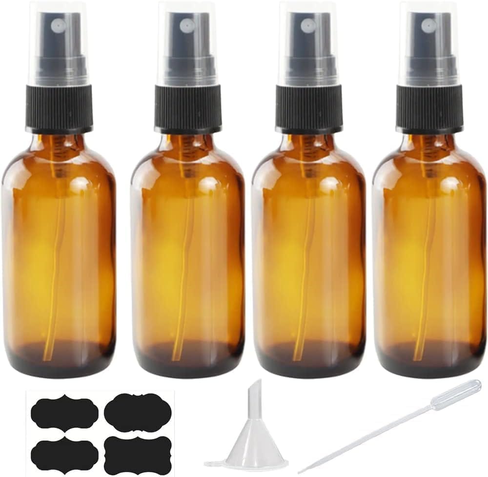 4 oz Amber Glass Spray Bottles for Essential Oils, Small Empty Fine Mist Spray Bottle,2 Pack with Funnel Dropper - Showlu Well Nation Store