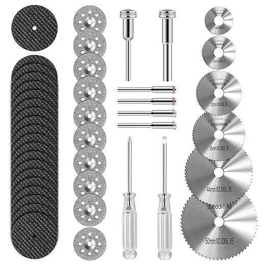 44pcs Cutting Wheel Set Compatible with Plastic for Rotary Tool, HSS Circular Saw Blades 6pcs, Resin Cutting Discs 20pcs, 545 Diamond Cutting Wheels 10psc with 2 Screwdrivers - Showlu Well Nation Store