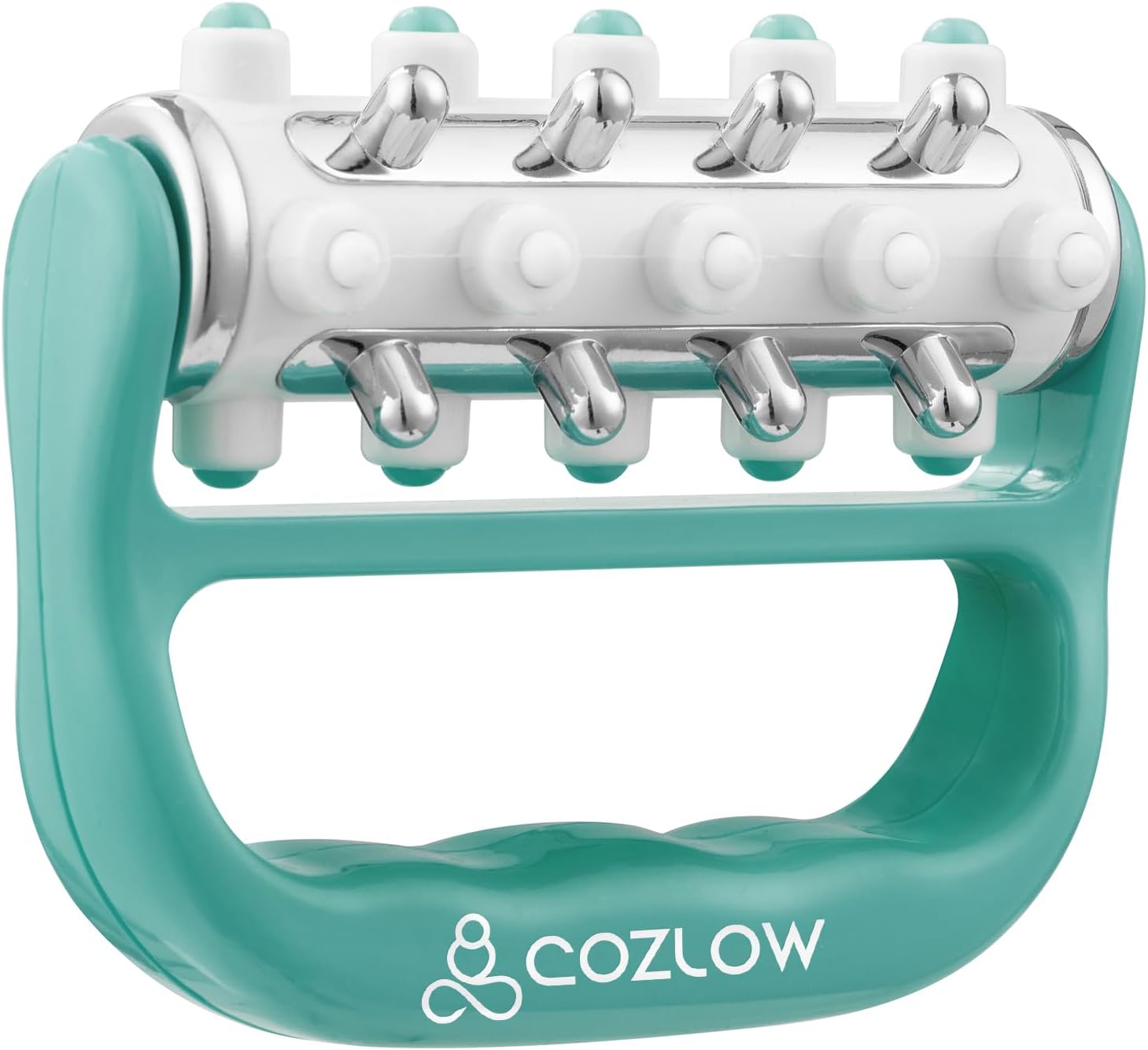 The COZLOW MyoRelease Lymphatic Drainage Massager (Green) is a handheld fascia release and scar tissue massage tool with metal rollers—ideal for targeted massage and cellulite removal on the shoulder, neck, thigh, leg, and back.