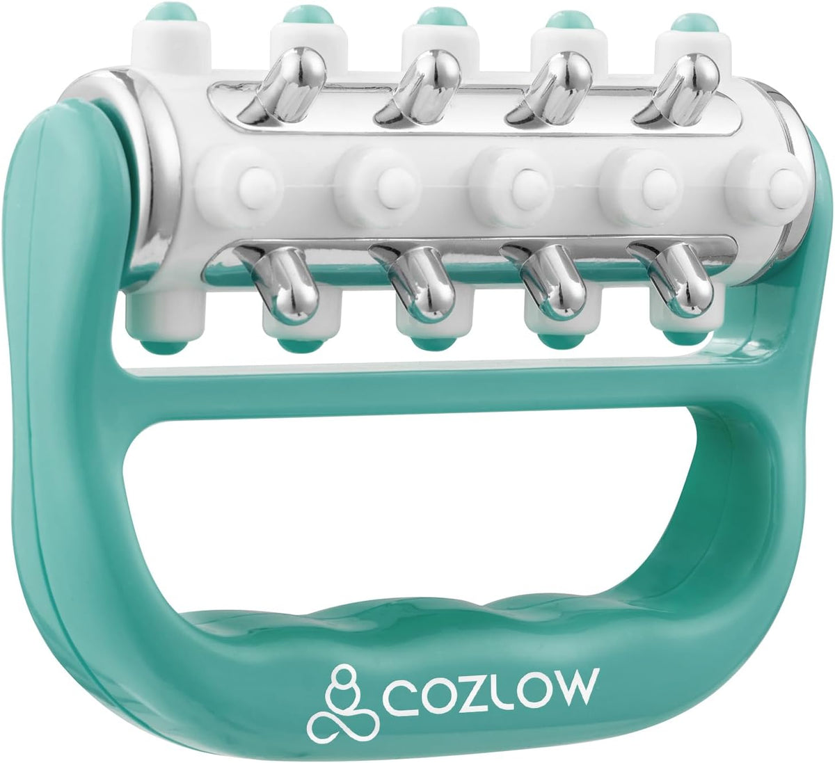 The COZLOW MyoRelease Lymphatic Drainage Massager (Green) is a handheld fascia release and scar tissue massage tool with metal rollers—ideal for targeted massage and cellulite removal on the shoulder, neck, thigh, leg, and back.