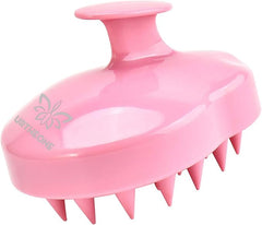 The URTHEONE Soft Silicone Hair Scalp Massager Shampoo Brush (Pink) features flexible bristles and a top handle for easy grip. Perfect for all hair types, it relieves dandruff and itchiness. The URTHEONE logo is printed on the side.
