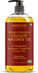 Majestic Pure Firming Body Massage Oil with Collagen, 8 fl oz, helps smooth the appearance of cellulite and improve skin texture; refreshing aromatherapy oil for legs and full body.