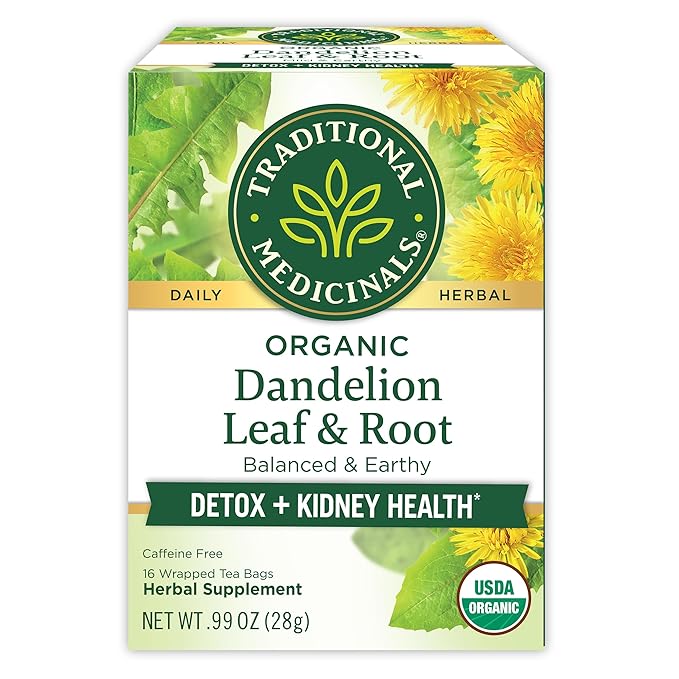 Organic Dandelion Leaf & Root Herbal Tea (Pack of 1), Supports Kidney Function and Healthy Digestion, 16 Tea Bags Total