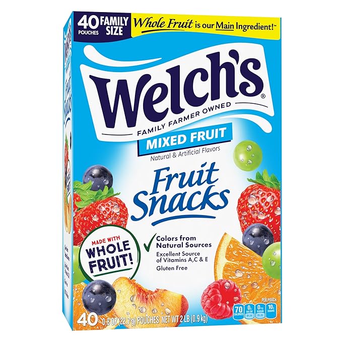 Fruit Snacks, Mixed Fruit Snack Box, Gluten Free, 0.8oz Snack Packs (Pack of 40)
