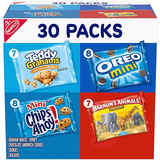 Team Favorites Variety Pack, OREO Mini, CHIPS AHOY! Mini, Teddy Grahams Honey & Barnum's Animal Crackers, 30 Snack Packs