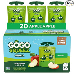 Fruit on the Go, Apple Apple, 3.2 oz (Pack of 20), Unsweetened Fruit Snacks for Kids, Gluten Free, Nut Free, and Recloseable Cap, BPA Free Pouches (Packaging May Vary)