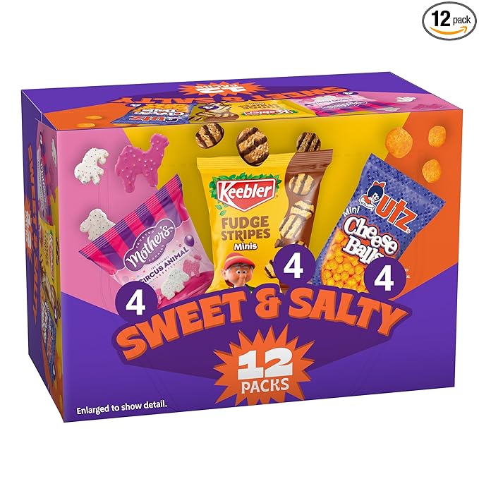 Sweet & Salty Mix, Keebler Fudge Stripes, Mother's Circus Animals, Utz Mini Cheese Balls, 1 Oz. (Pack of 12)