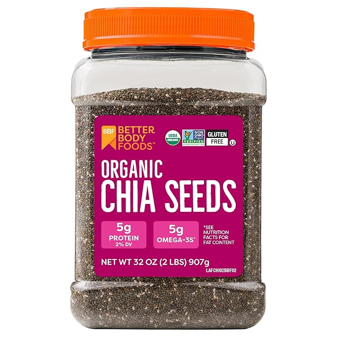 Foods Organic Chia Seeds 2 lbs, 32 Oz, with Omega-3, Non-GMO, Gluten Free, Keto Diet Friendly, Vegan, Good Source of Fiber