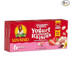 Strawberry & Vanilla Yogurt Coated Raisins - (6 Pack) 1 oz Snack-Size Box - Yogurt Covered Dried Fruit for Lunches and Back to School Snacks