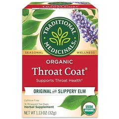Organic, Throat Coat Tea, Original with Slippery Elm - Supports Throat Health - Kosher, Non-GMO, Caffeine-Free, Compostable - 16 Tea Bags