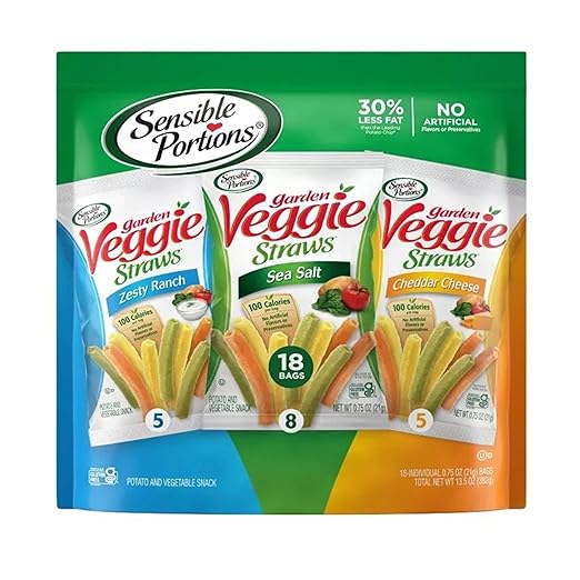 Portions Garden Veggie Snacks - Veggie Straws Variety Pack, 18ct Polybag (Pack of 1)