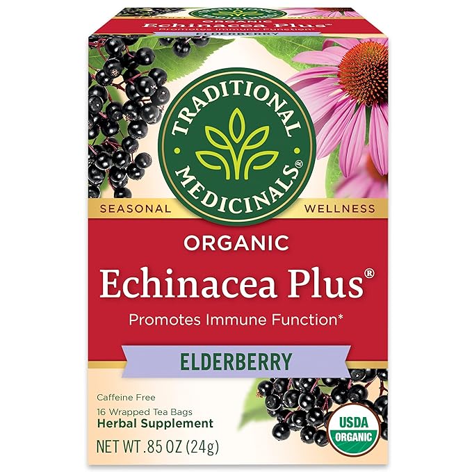 Tea, Organic Echinacea Plus Elderberry, Boosts the Immune System, 16 Tea Bags
