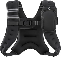 The ZELUS Weighted Vest (6-30lb) features reflective stripes, padded straps, adjustable chest buckle, and a right-strap zippered pouch—ideal for men and women doing running, workout, fitness training, muscle building, or weight loss.