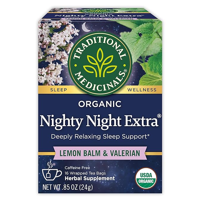 Organic Nighty Night Extra Tea With Valerian Root for Relaxation, 16 Tea Bags (Pack of 1)