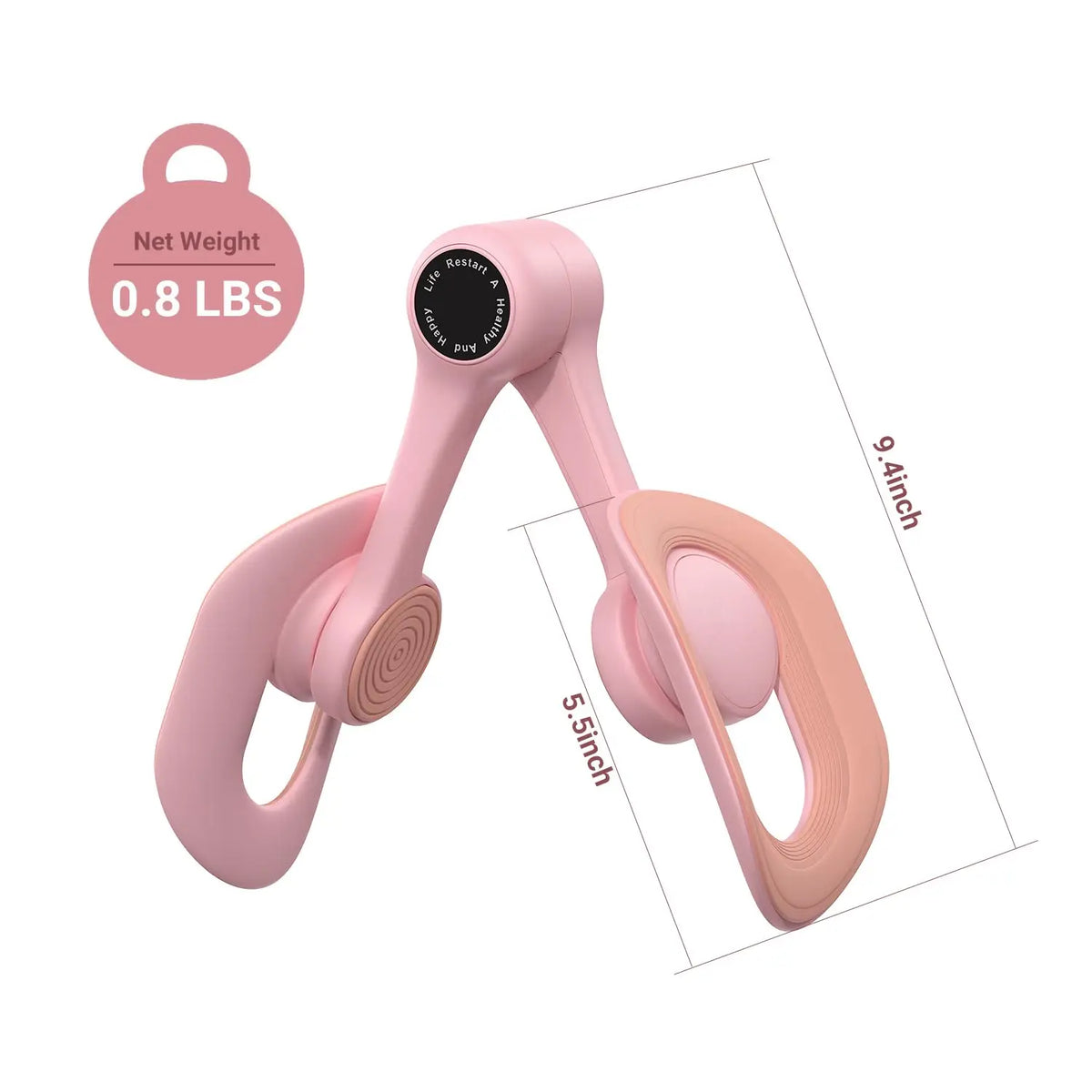 The MERACH Thigh Trainer Pelvic Floor Muscle Trainer features ergonomic handles and TPE construction, measures 9.4" x 5.5", weighs 0.8 lbs, and is ideal for at-home or gym strength training and Pilates pelvic floor workouts.