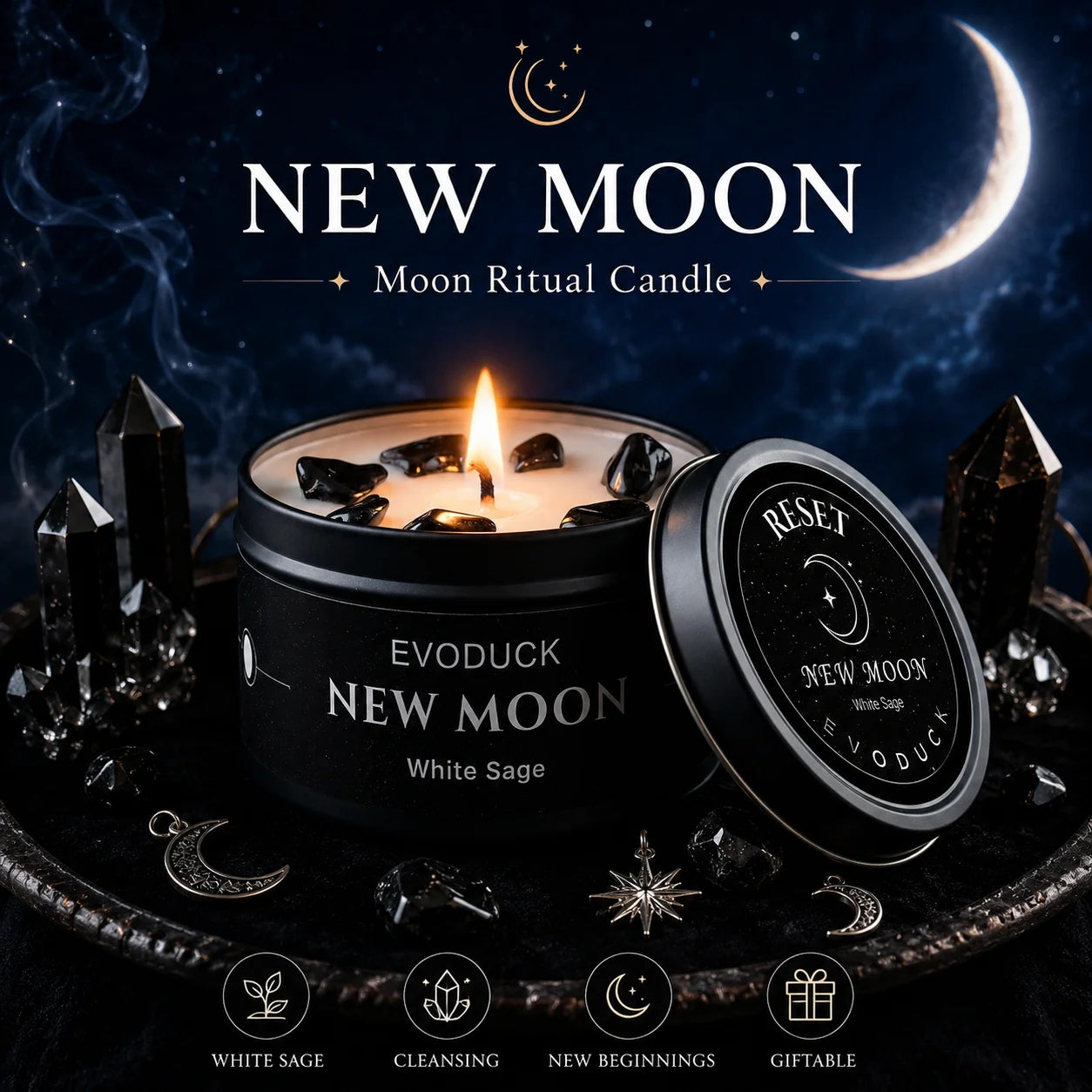 New Moon Crystal Energy Scented Candle