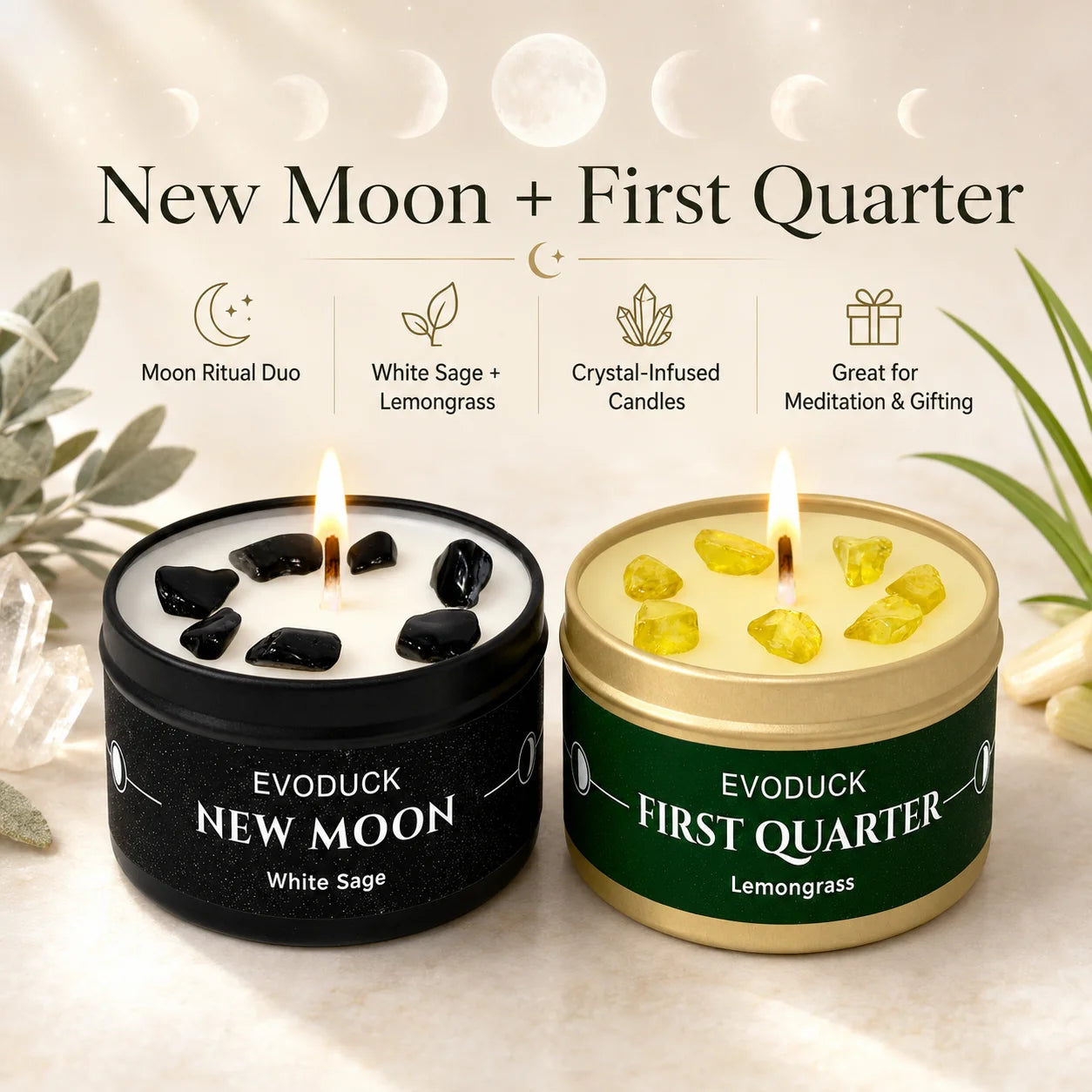 New Moon Crystal Energy Scented Candle