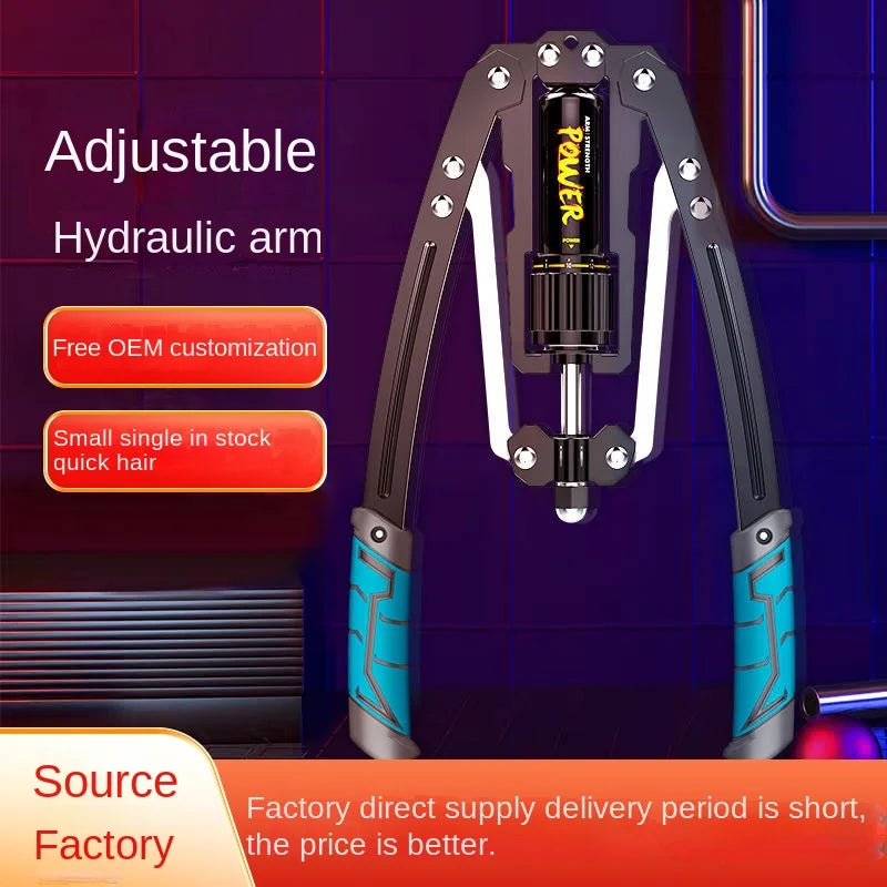The Twister Arm Exerciser Adjustable Training Hydraulic Arm Strength Bar features blue and black handles, adjustable resistance, free OEM customization, and fast factory-direct delivery—ideal hand grip fitness equipment for men’s muscle training.