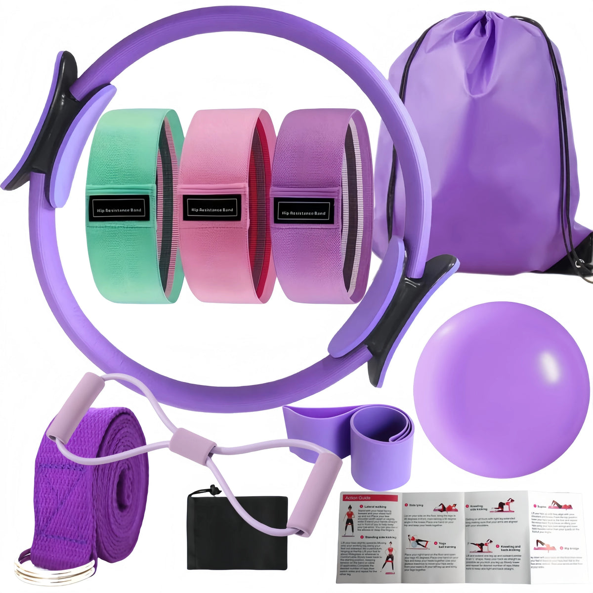 10-Piece Pilates Loops Yoga Kit, Stretch Belt Yoga Ball Rally Belt - Fitness Equipment for Stretching, Shaping and Core Training
