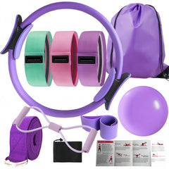 10-Piece Pilates Loops Yoga Kit, Stretch Belt Yoga Ball Rally Belt - Fitness Equipment for Stretching, Shaping and Core Training