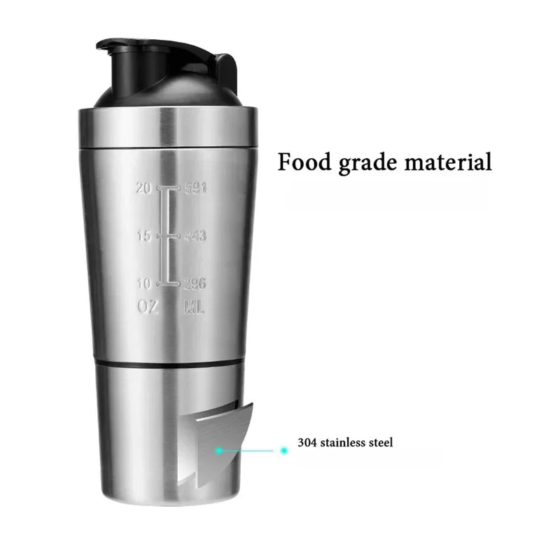 New Detachable Double Layer Stainless Steel Vacuum Whey Protein Powder Sports Shaker Water Bottle for Outdoor Use