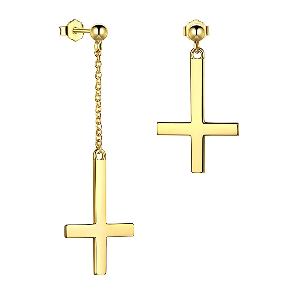 Stainless Steel Inverted Cross Stud Earrings