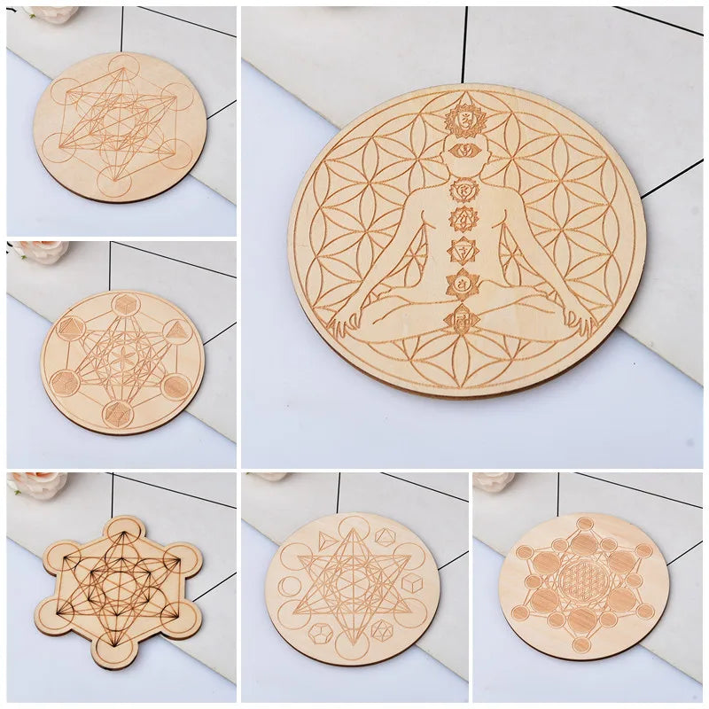 Seven Chakra Healing Stone Wood Plate