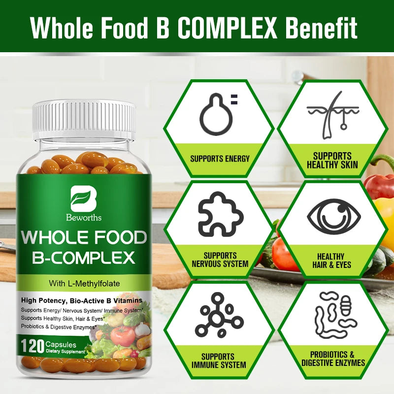 BEWORTHS B-COMPLEX Capsule Contains Vitamin B1, B2, B3, B5, B6, B12 Support Immune ,Skin ,Eyes Health Daily Vitamin Supplements
