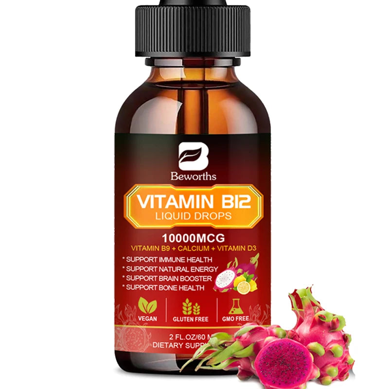 A bottle of Vegetarian Vitamin D3K2 Capsules, labeled for immune, heart, and bone support plus sleep and relaxation, sits by sliced dragon fruit. Icons highlight that this unisex vitamin is vegetarian, gluten-free, and GMO-free.