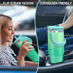 Large Capacity 304 Stainless Steel Vacuum Tumbler with Straw Handle Insulated Outdoor Car Cup for Travel Commuter