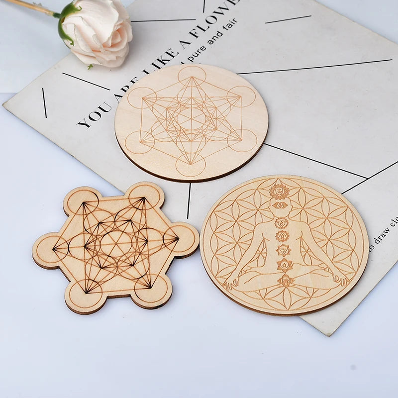 Seven Chakra Healing Stone Wood Plate