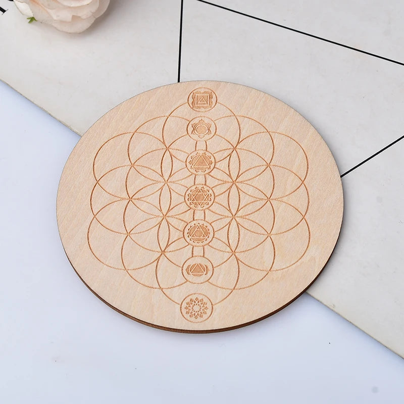 Seven Chakra Healing Stone Wood Plate