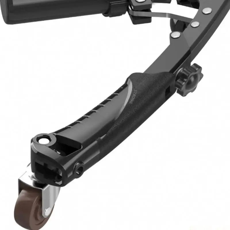 Close-up of the 31BE Adjustable Hydraulic Power Chest Press Machine Arm Trainer with Counter Enduring, featuring a black and silver adjustable arm, padded handle, and brown caster wheel.