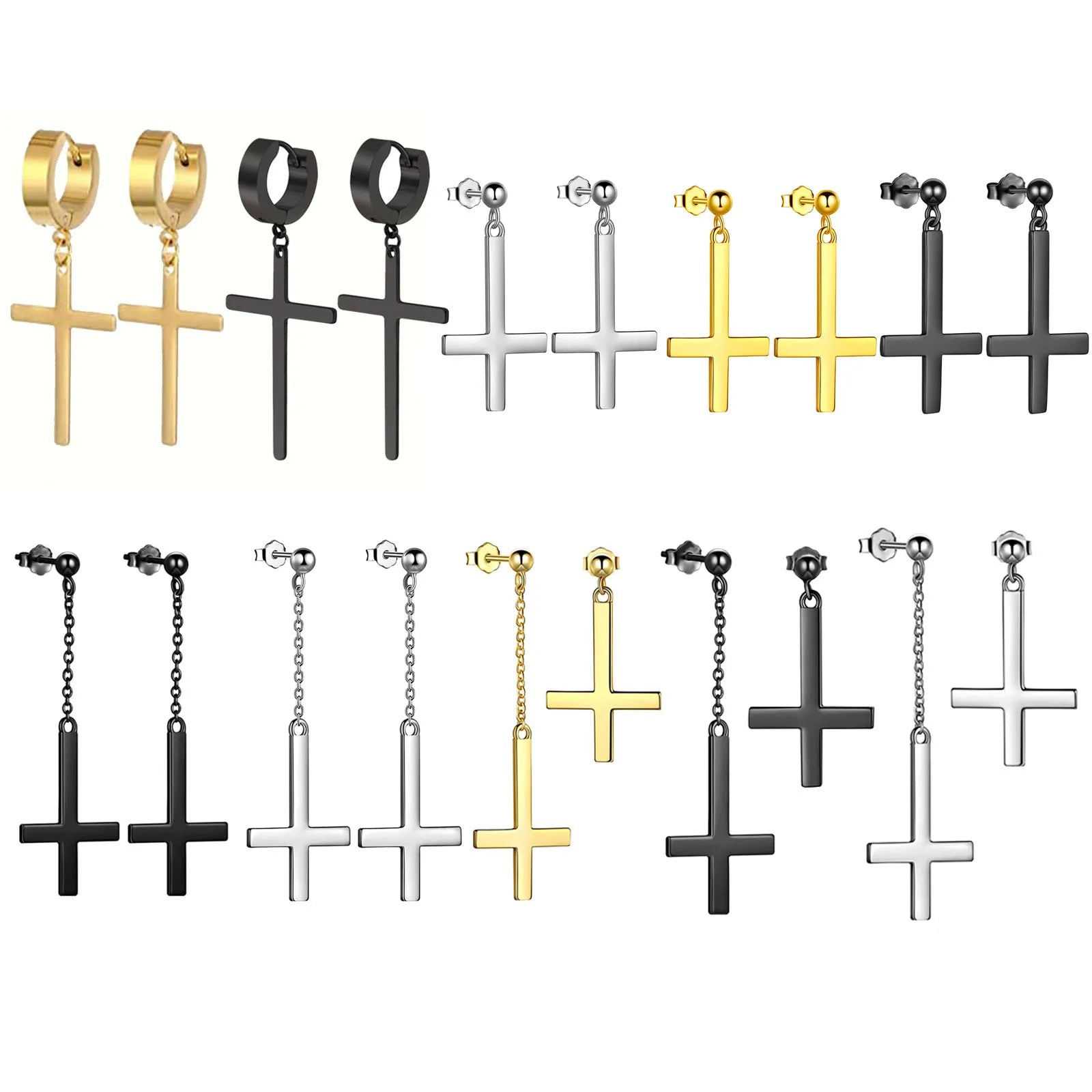 Stainless Steel Inverted Cross Stud Earrings
