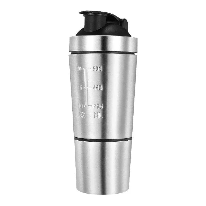 New Detachable Double Layer Stainless Steel Vacuum Whey Protein Powder Sports Shaker Water Bottle for Outdoor Use
