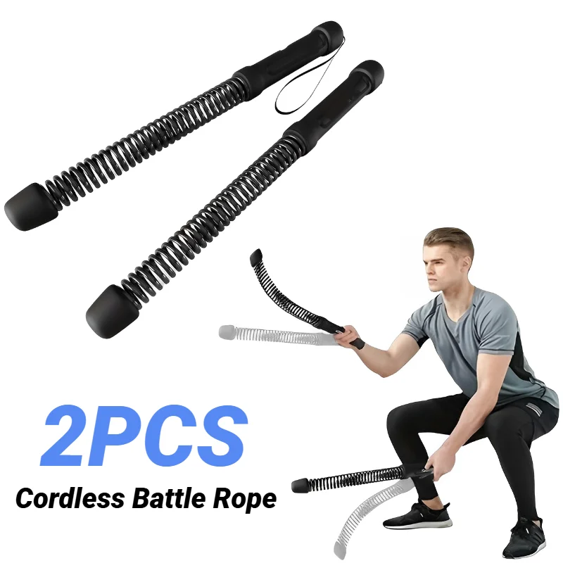 A man in athletic wear demonstrates the Strength Training Bar Ergonomic Fitness Grip Biceps Triceps Strengthener Spring Arm Expander Muscle Trainer Stainless Steel, holding and swinging it to show its use for strength training.